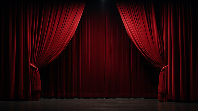 red theater curtain, stage curtain in the theater, stage podium the blank for the performance is free