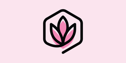 logo design combining a hexagon shape with flowers.