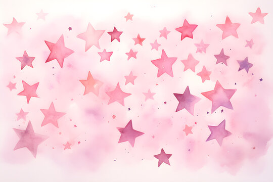 watercolour illustration of pink stars on pink background