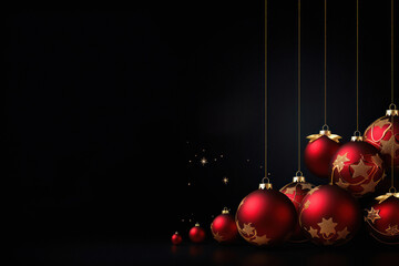 Hanging Red color pearls on dark background. christmas banner