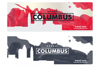 USA Columbus city banner pack with abstract shapes of skyline, cityscape, landmark. Ohio travel vector horizontal illustration layout set for brochure, website, page, presentation, header, footer - obrazy, fototapety, plakaty
