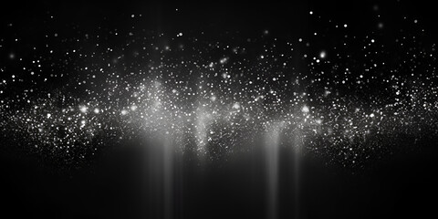 Glitter light white particles stage and light shine isolated on black background, "Shimmering White Particles on Black Background"