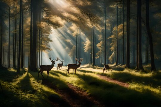 3d wallpaper of natural landscape images deer and trees