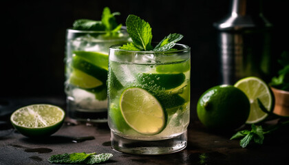 Refreshing mojito cocktail with lime, mint, and citrus fruit generated by AI