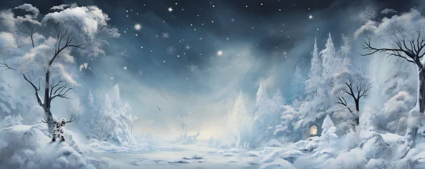 Fotobehang Magical dramatic snow theme winter background Generative AI © LayerAce.com