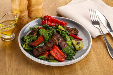 Salad with grilled beef steak