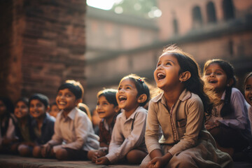 Indian little children audience looking someone