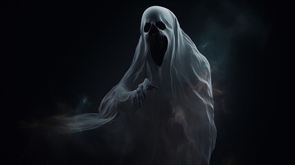 ghost, horror spirit of death on a black background, phobia fantastic creature spirit of evil, fictional darkness