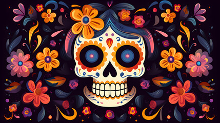 skull with flowers, Day of dead,dia de los muertos,mexico festival,skull,dia de los muertos background,mexico, vector