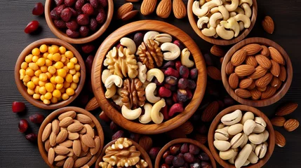 Fotobehang nuts and dried fruits HD 8K wallpaper Stock Photographic Image  © AA