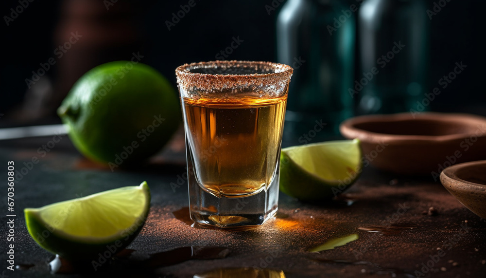 Canvas Prints refreshing cocktail with lime, tequila, and citrus fruit on wooden table generated by ai