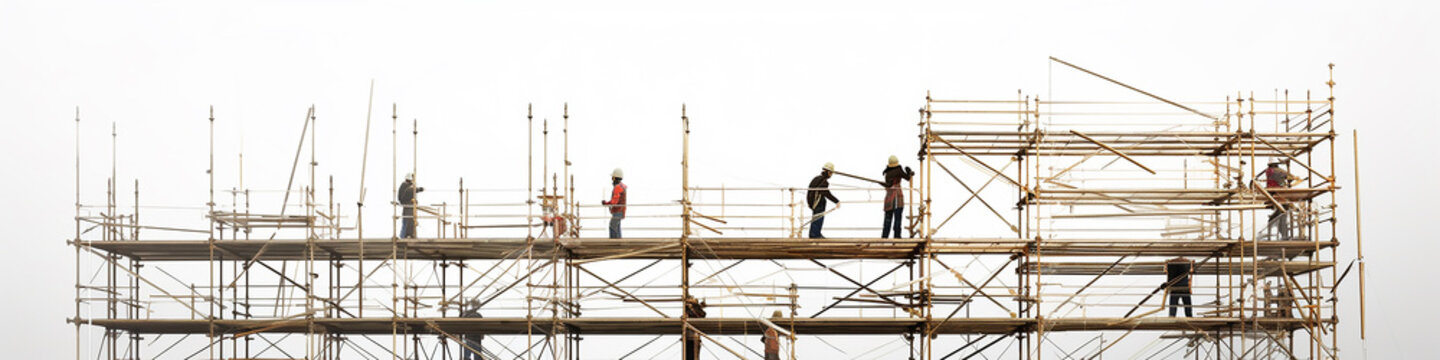 long narrow scaffolding isolated on a white background for the screensaver for the reconstruction of the site construction background