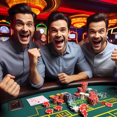 Men are playing casino expression happy because they win