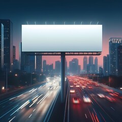 Blank template for outdoor ads or blank billboards on highways during dusk