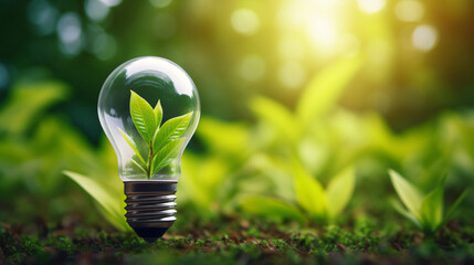 Eco LED light bulb with solar energy panels - obrazy, fototapety, plakaty
