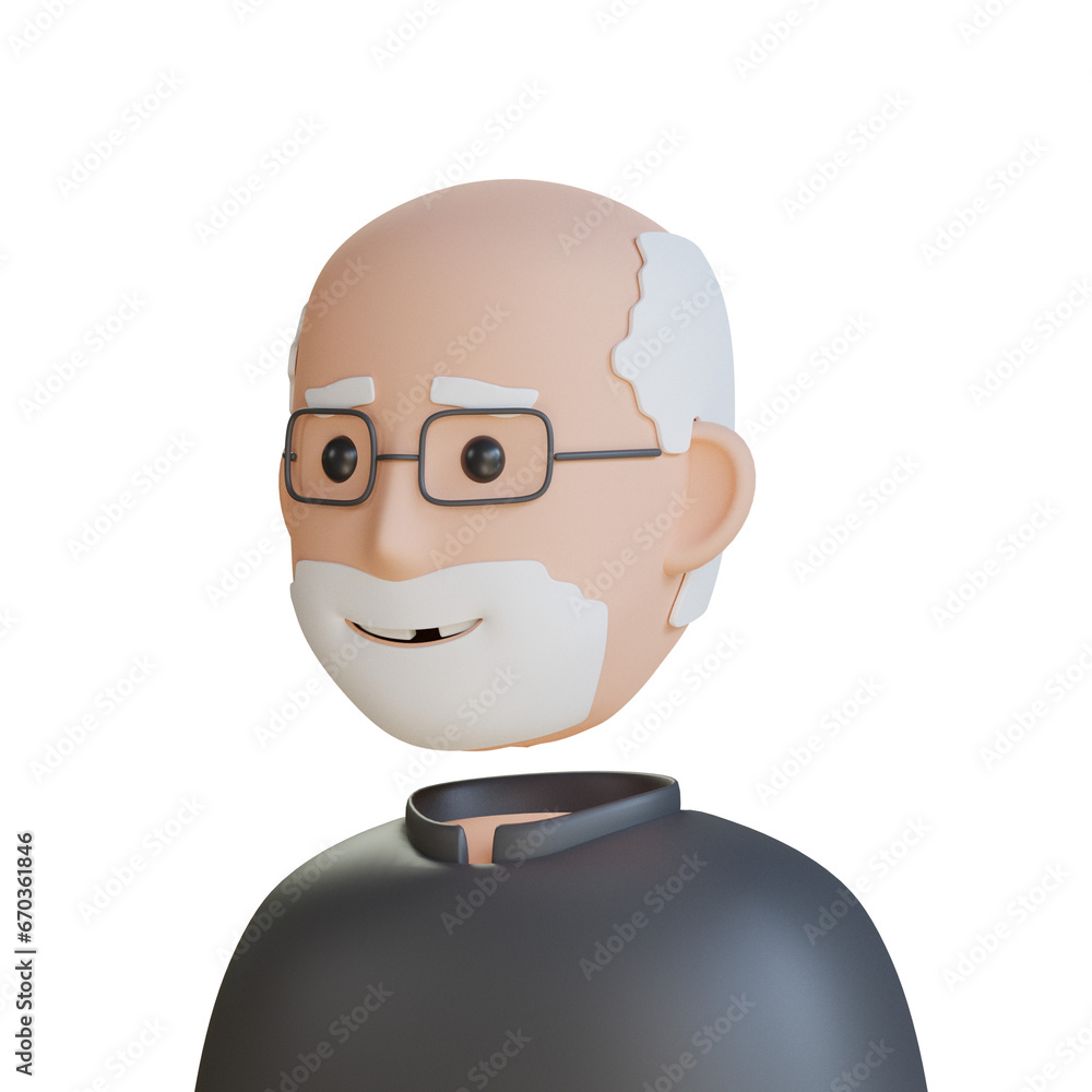 Poster 3d model of grandpa avatar. grandpa avatar design in 3d. 3d illustration, 3d element, 3d rendering. 