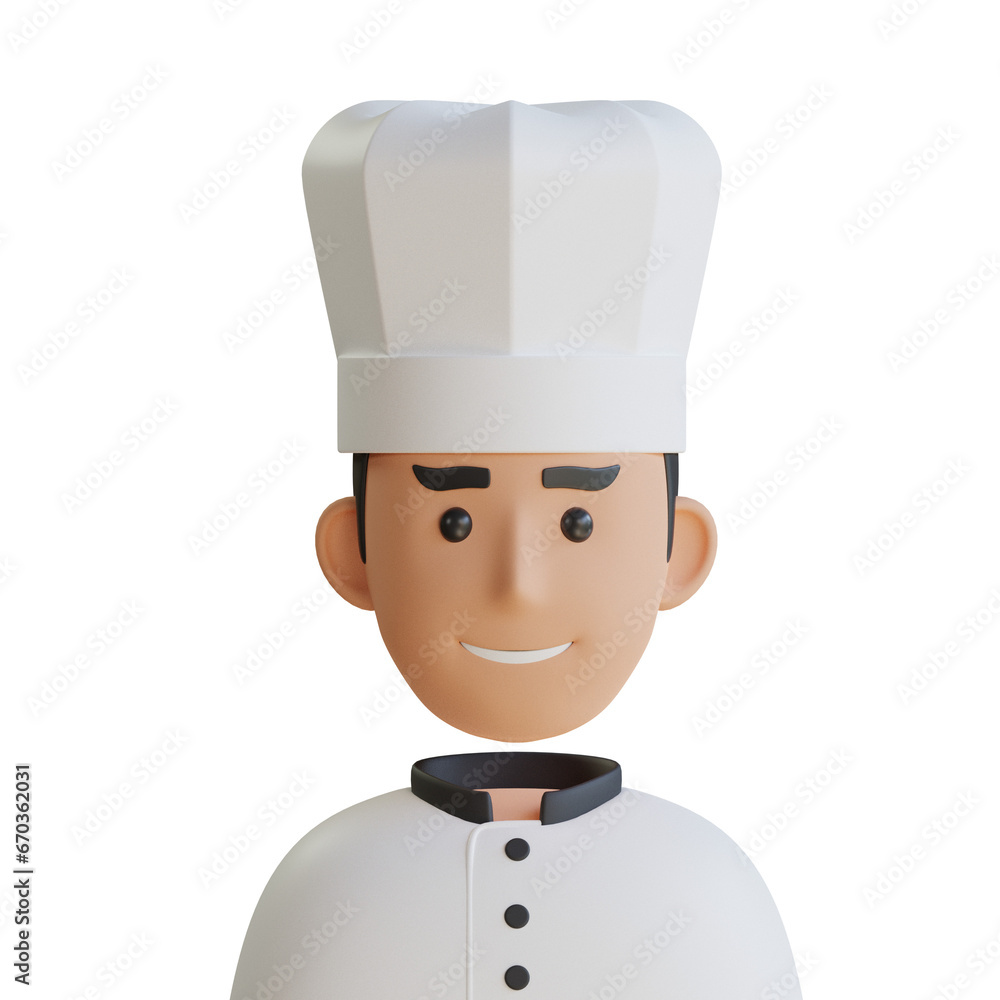 Poster 3d model of chef avatar. chef avatar design in 3d. 3d illustration, 3d element, 3d rendering. 3d vis