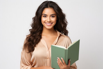 Young college girl holding book in hand