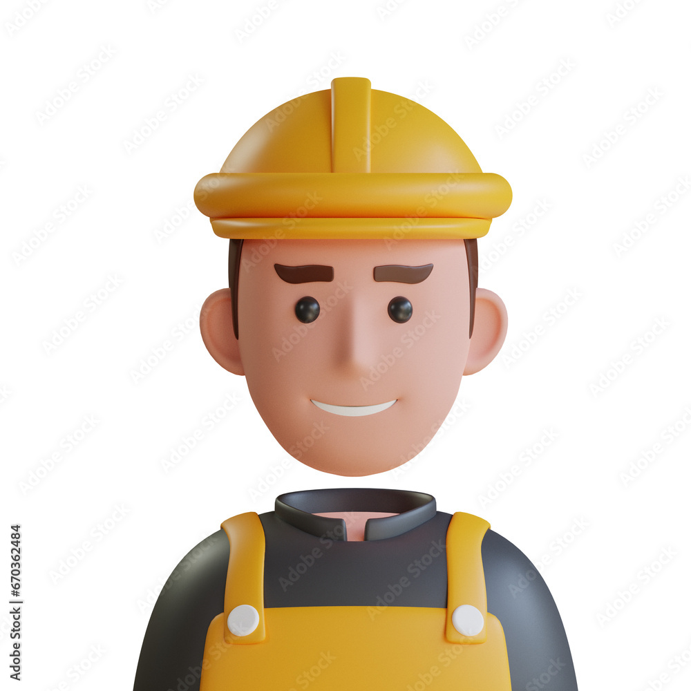 Poster 3d model of builder avatar with yellow-black color scheme. builder avatar design featuring yellow. 3