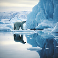 A wild polar bear alone in the arctic