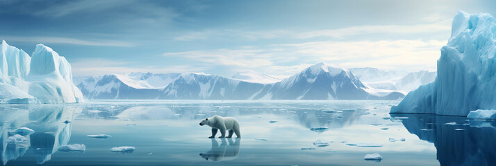 Fototapeta na wymiar A wild polar bear alone in the arctic