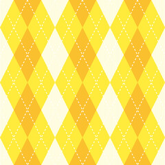 Yellow argyle pattern. Argyle vector pattern. Argyle pattern. Seamless geometric pattern for clothing, wrapping paper, backdrop, background, gift card, sweater.