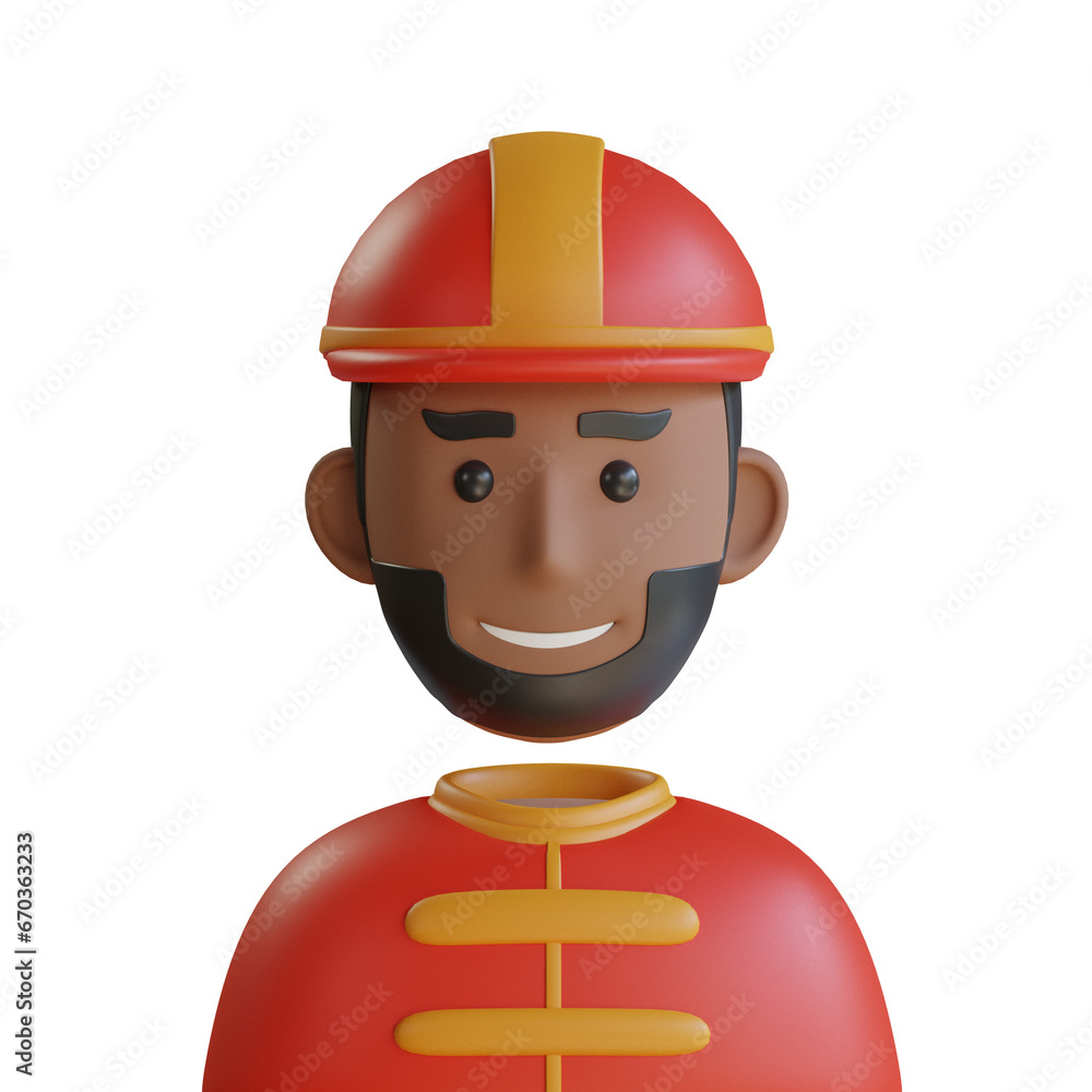 Poster 3d model of firefighter avatar. firefighter avatar design in 3d. intriguing 3d model of firefighter.