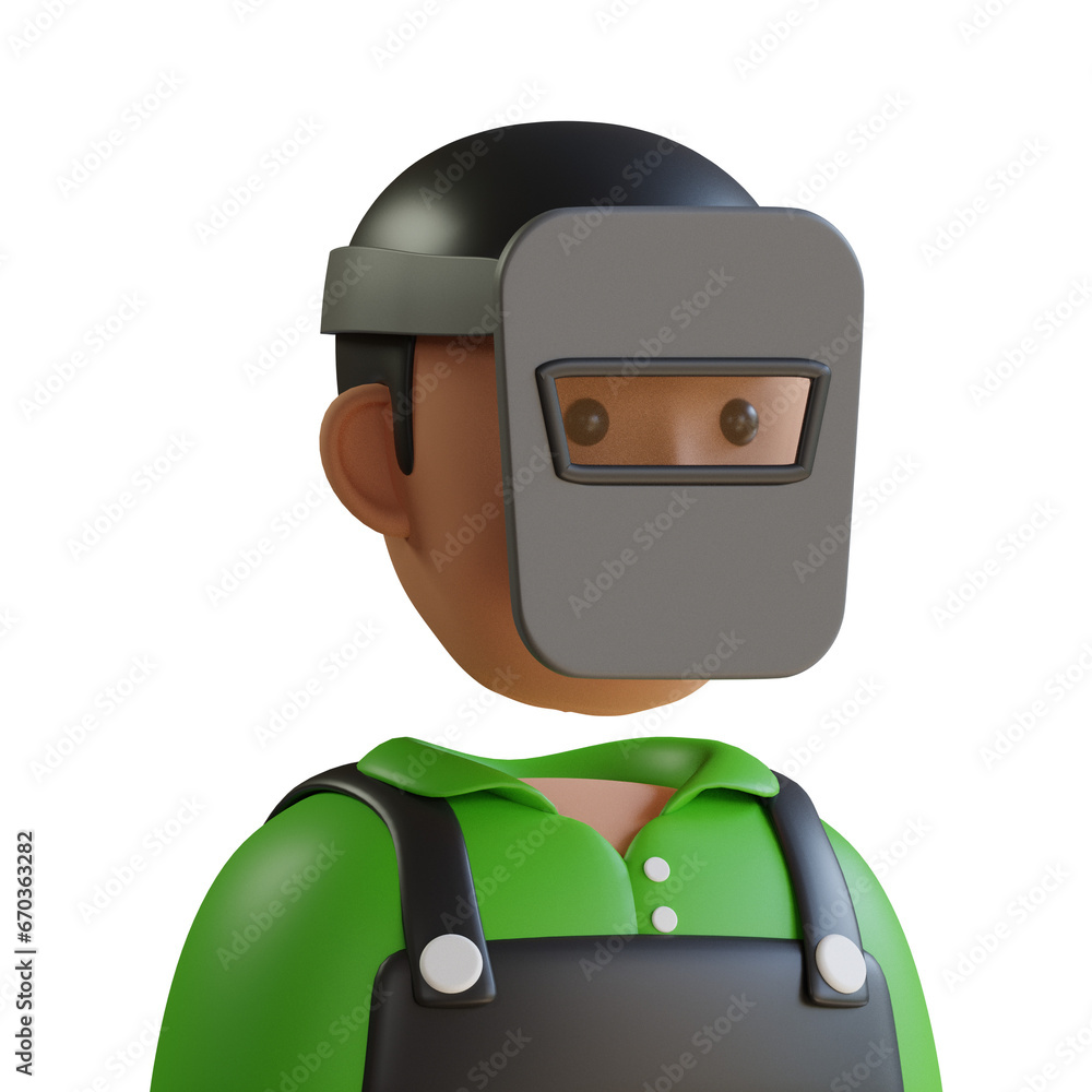 Poster 3d model of welder avatar. welder avatar design in 3d. intriguing 3d model of welder avatar. 3d illu
