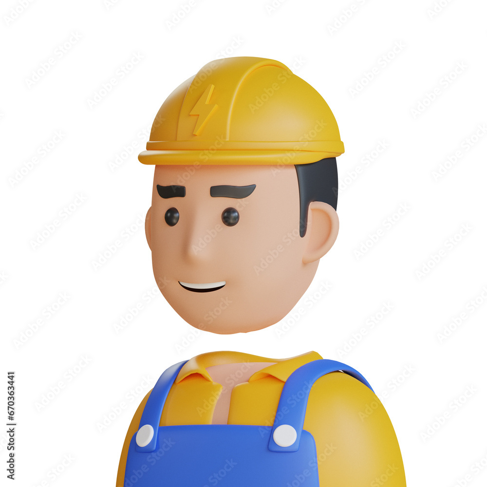 Poster 3d model of electrician avatar. electrician avatar design in 3d. intriguing 3d model of electrician.