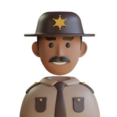 3D Model of Sheriff Avatar. Sheriff Avatar Design in 3D.
3d illustration, 3d element, 3d rendering. 3d visualization isolated on a transparent background