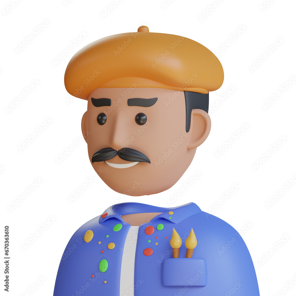 Poster 3d model of painter avatar. painter avatar design in 3d. intriguing 3d model of painter avatar. 3d i