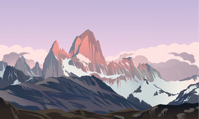 sunrise in the mountains, Patagonia mountain vector illustration, landscape - obrazy, fototapety, plakaty