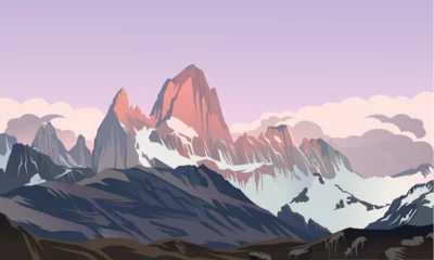 Papier Peint photo Lavable Violet sunrise in the mountains, Patagonia mountain vector illustration, landscape
