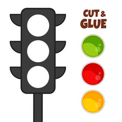 Education paper game for preshool children. Vector illustration. Cut out and glue the traffic light circle.