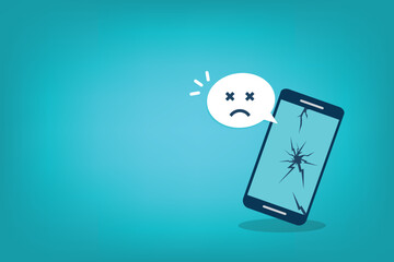Broken smartphone with sad smile. Broken phone service, recovery and repair concept.	
