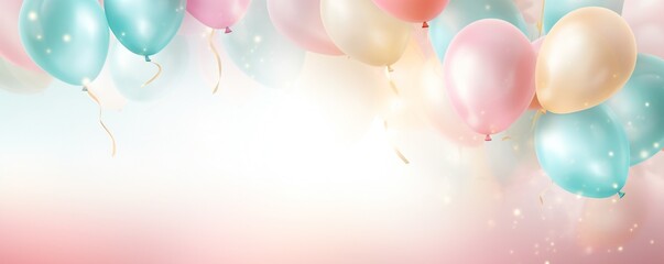 Soft gentle Birthday background composition with balloons and confetti birthday card or invitation design Generative AI - obrazy, fototapety, plakaty