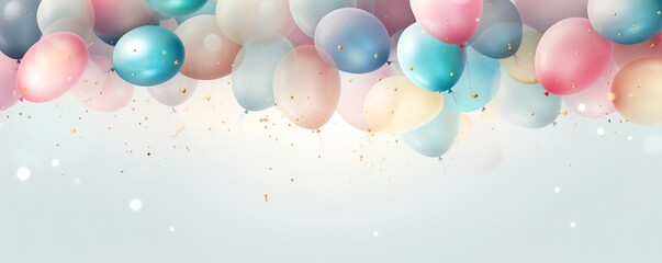 Fototapeta premium Soft gentle Birthday background composition with balloons and confetti birthday card or invitation design Generative AI