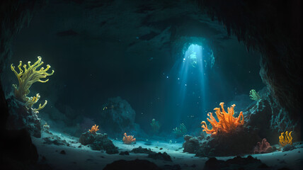 Underwater Realm: Deep Ocean, Coral Reef. Generative AI.
