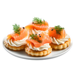 Canapes with smoked salmon and cream cheese isolated on transparent background Generative AI