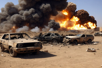 photo of the explosion happened at the battle ground in the middle east