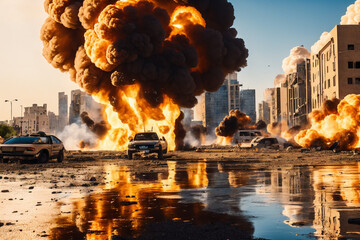 photo of the explosion happened at the battle ground in the middle east