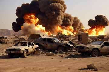 photo of the explosion happened at the battle ground in the middle east