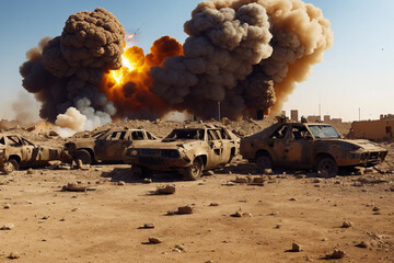 photo of the explosion happened at the battle ground in the middle east