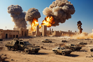 photo of the explosion happened at the battle ground in the middle east