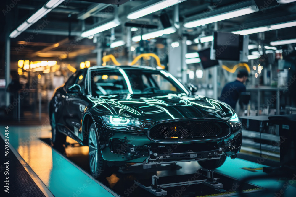 Poster assembly line for the production of modern cars. the final stage of assembly and testing during prod