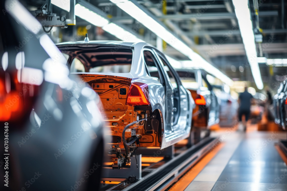 Poster automated assembly line for robot manipulators for the production of high-tech electric vehicles run