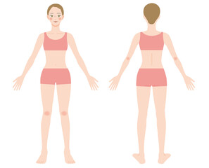 女性の全身の前姿と後ろ姿