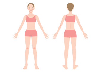 女性の全身の前姿と後ろ姿