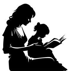A mother reading book her child vector silhouette