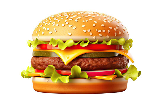 cartoon burger isolated on isolated transparent background